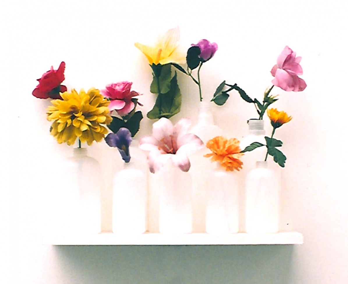 Flowers 1994 Plastic in White Bottles Found objects Sculpture Art