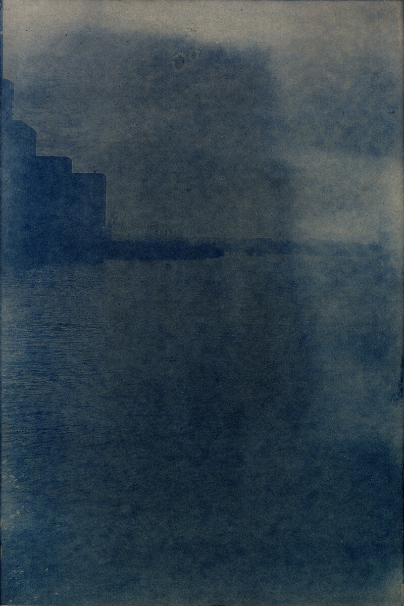 Meridian Panel #1 Cyanotype on Cardboard, Looking south on the Thames